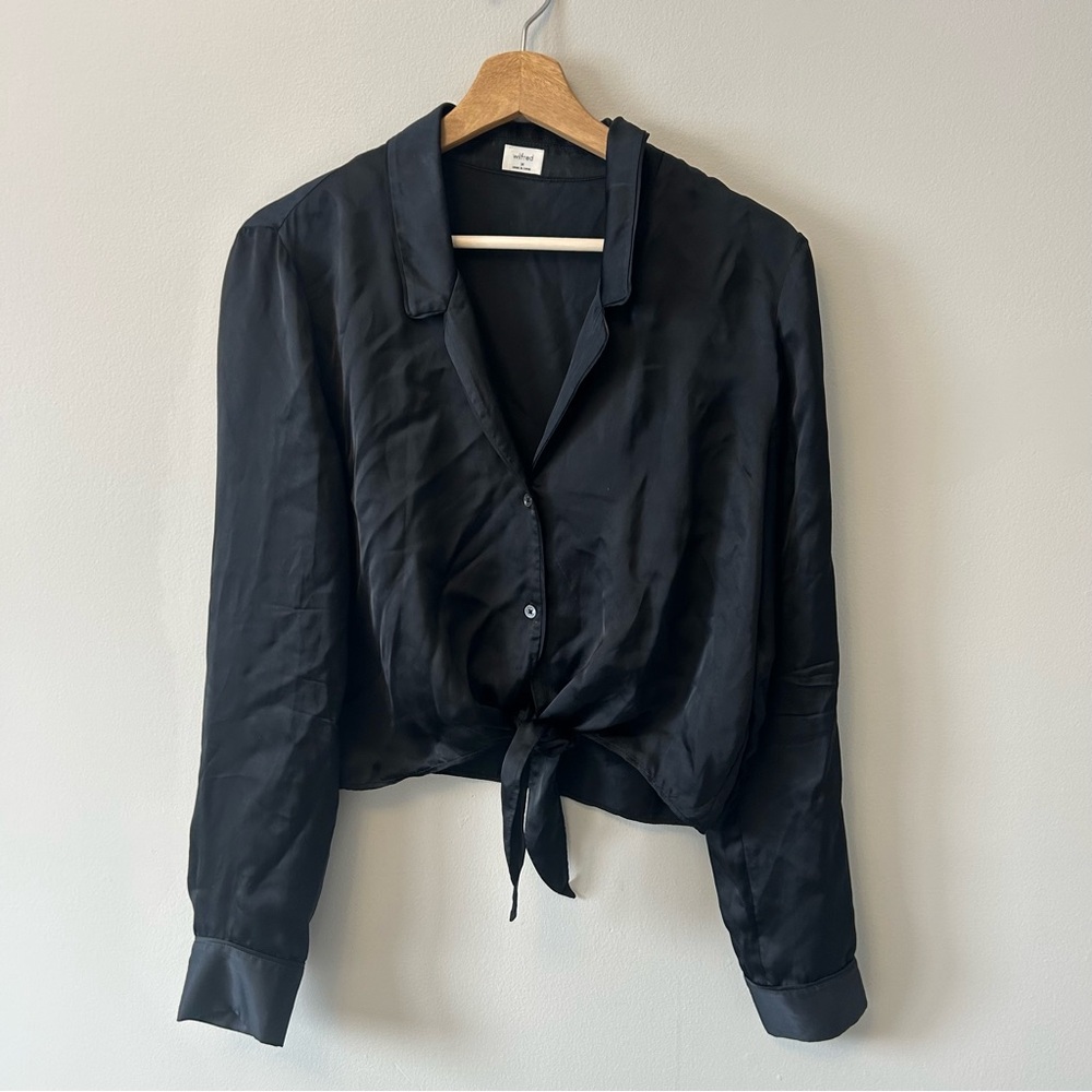 Babaton Midnight Black Tie-Front Blouse